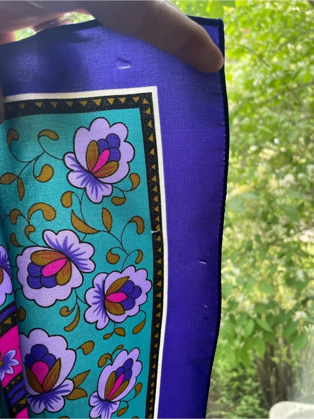 Square Purple Magenta Floral Scarf with Border  30” x 30”